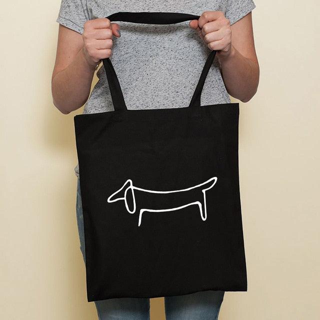 Cute Dog Black Canvas Tote Bag by Dach Everywhere - Vysn