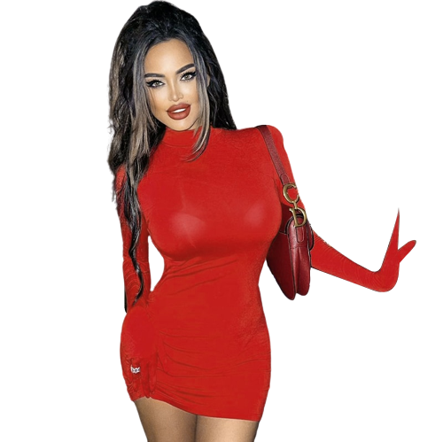 Land of Nostalgia Long Sleeve with Gloves Women's Bodycon Mini Dress by Land of Nostalgia