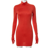 Land of Nostalgia Long Sleeve with Gloves Women's Bodycon Mini Dress by Land of Nostalgia