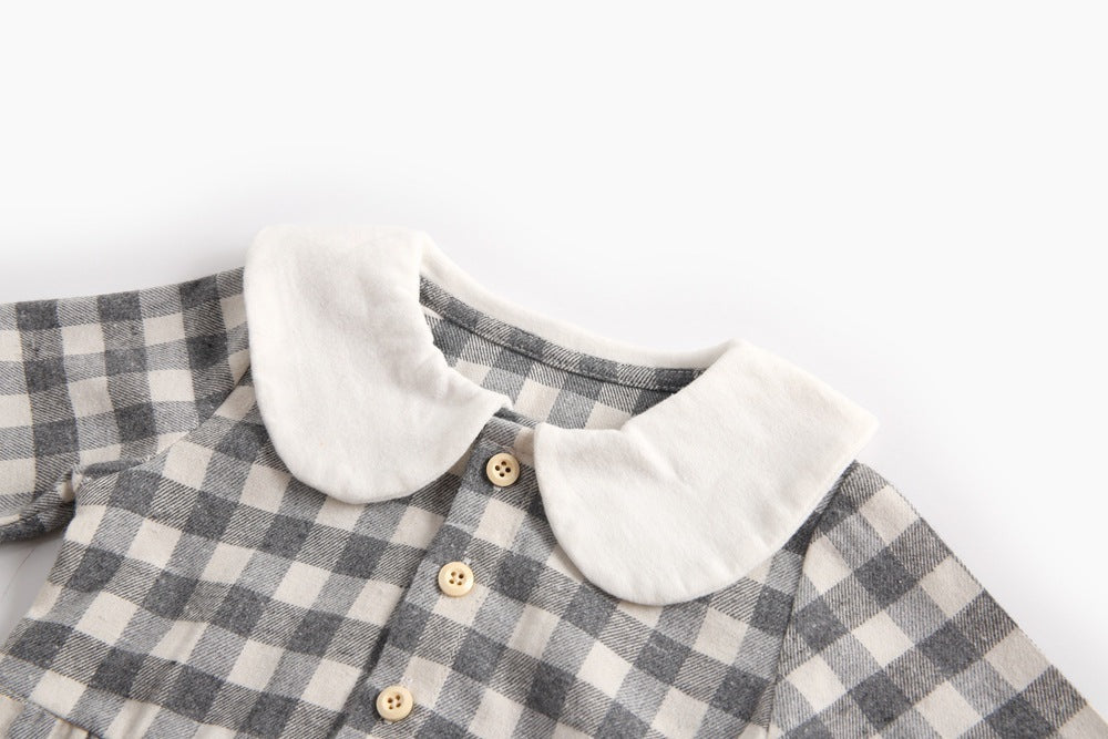 Baby Girl Plaid Pattern Doll Collar Design Long Sleeve Onesies With Buttons by MyKids-USA™