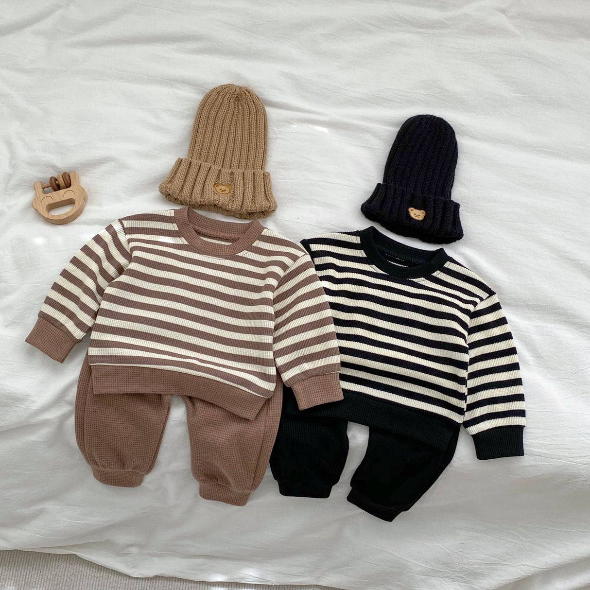 Baby Striped Pattern Waffle Fabric Hoodies Combo Pants Sets by MyKids-USA™