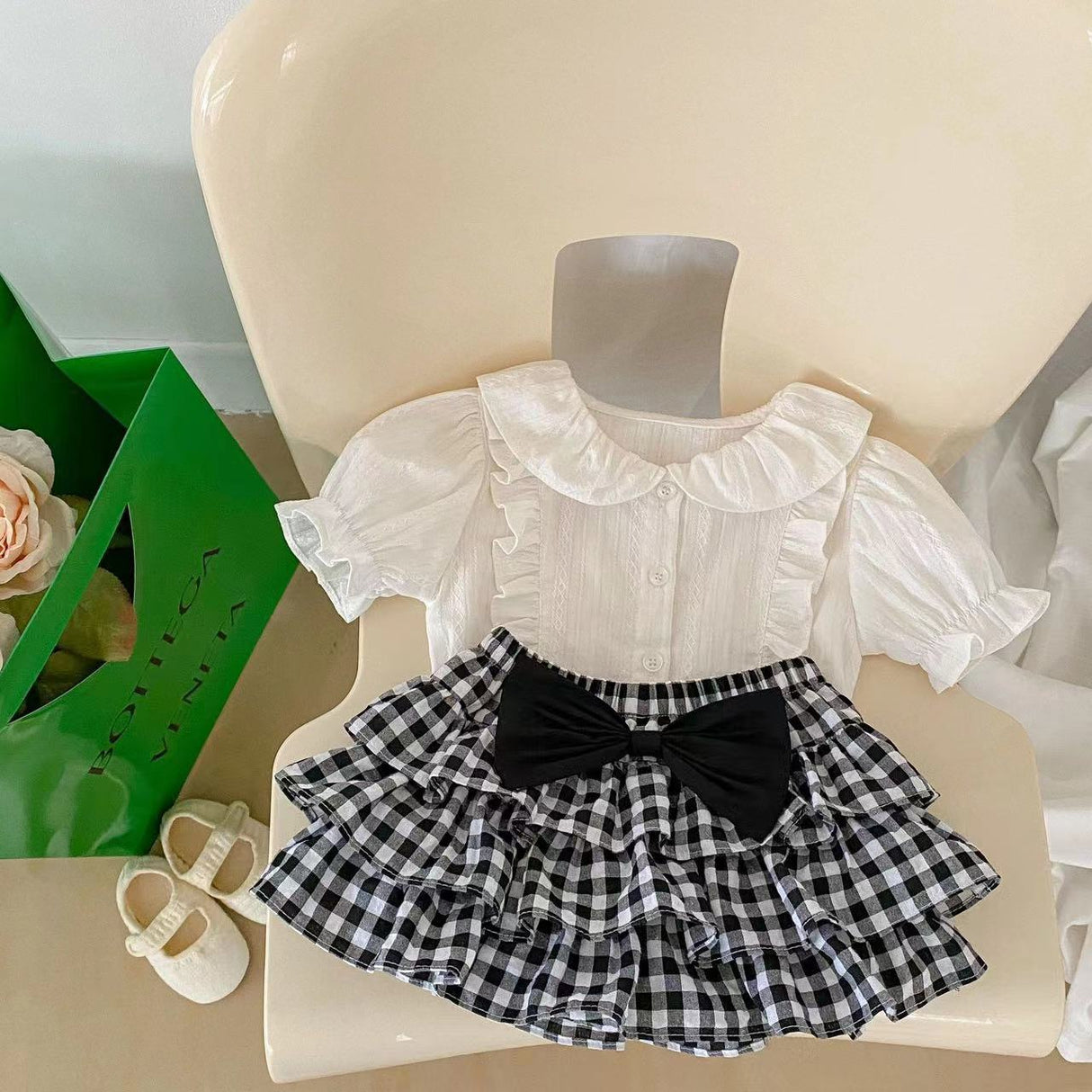 Baby Girl Solid Blouses Plaid Pattern Princess Skirt Sets by MyKids-USA™