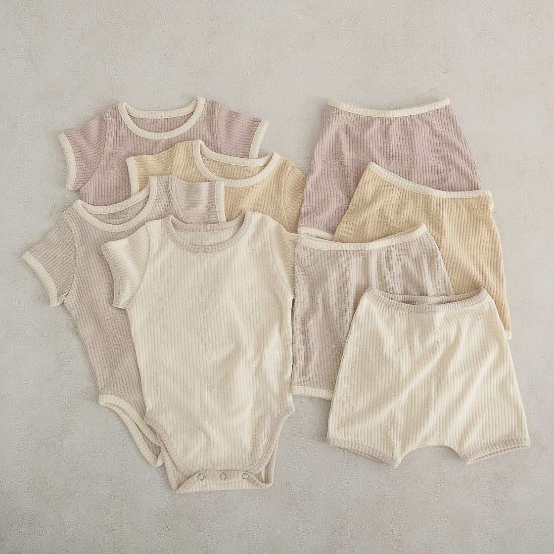 Baby Unisex Solid Color Comfy Cotton Onesies & Shorts Sets With Headband by MyKids-USA™