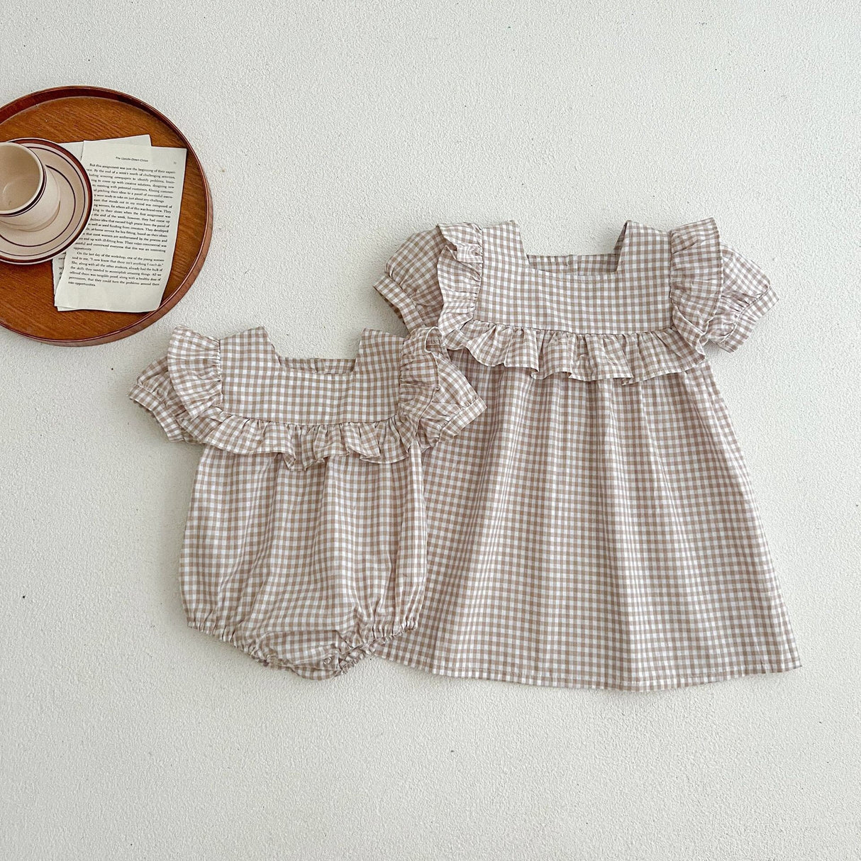 Baby Plaid Pattern Square Neck Puff Sleeves Onesies & Dress by MyKids-USA™