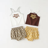 Baby Girl Slogan Pattern Sling Tops Combo Polka Dot Graphic Triangle Shorts 1 Pieces Sets by MyKids-USA™