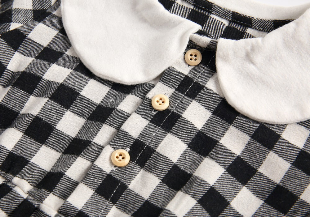 Baby Girl Plaid Pattern Doll Collar Design Long Sleeve Onesies With Buttons by MyKids-USA™