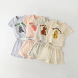 Baby Cartoon Animal & Slogan Pattern Short Sleeved Tee Combo Solid Shorts Sets by MyKids-USA™