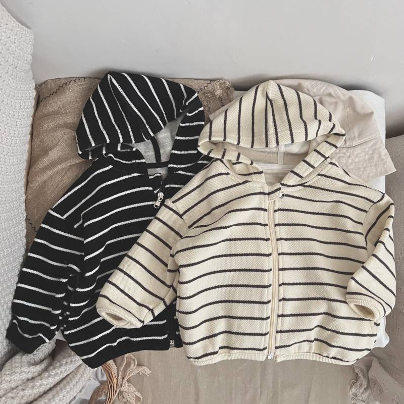 Baby Striped Pattern Single Breasted Design Long Sleeve Coat With Hat by MyKids-USA™