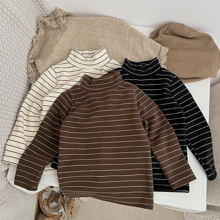 Baby Striped Pattern High Turtle Nack Soft Cotton Comfy Shirt by MyKids-USA™