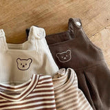 Baby Striped Shirt Combo Corduroy Fabric Cartoon Bear Embroidered Vest Bodysuit 2 Pieces Sets by MyKids-USA™