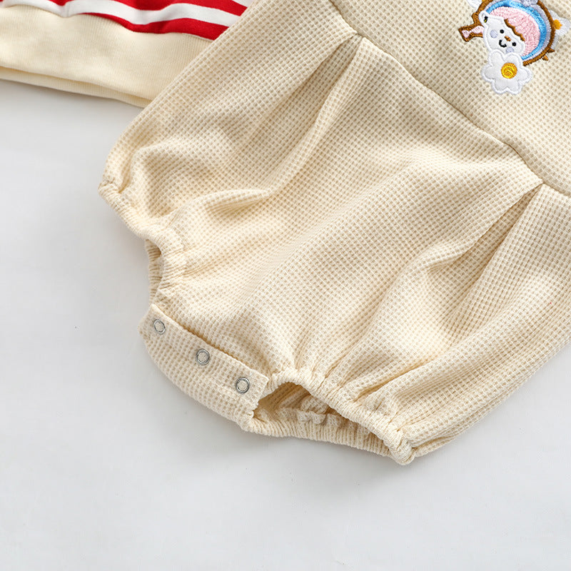 Baby Striped Pattern Shirt Combo Cartoon Graphic Corduroy Fabric Strap Onesies Sets by MyKids-USA™