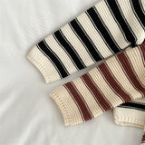 Baby Striped Pattern Lapel Knitted Cardigan With Pants Sets by MyKids-USA™