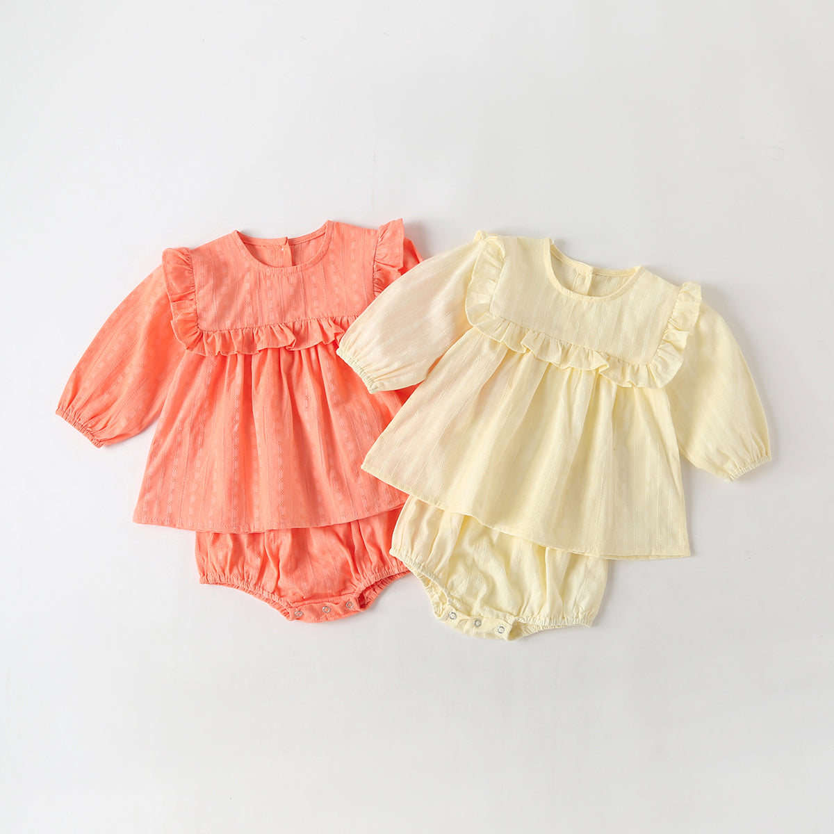 Baby Girl Solid Color Frill Trim Design Long-Sleeve Tops Combo Triangle Shorts Sets by MyKids-USA™