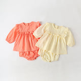 Baby Girl Solid Color Frill Trim Design Long-Sleeve Tops Combo Triangle Shorts Sets by MyKids-USA™