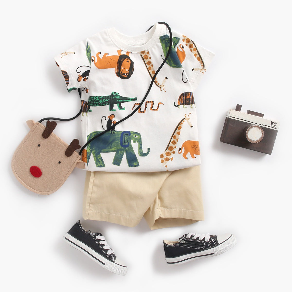 Baby Boy Animal Print Short-Sleeved Top Combo Shorts 2-Pieces Sets In Summer by MyKids-USA™