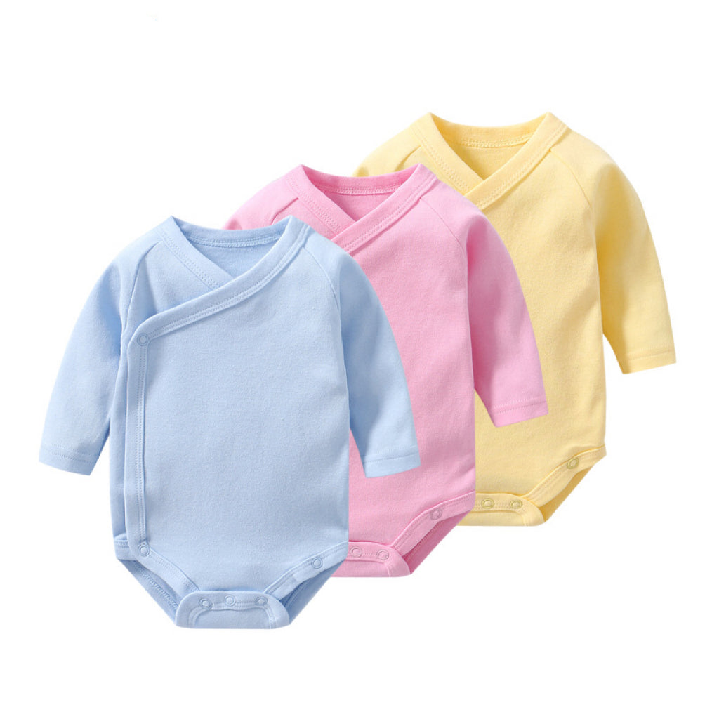 Baby Multi Color Bias Placket With Slanting Button Long Sleeve Onesies by MyKids-USA™