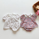 Baby Girl Doll Collar Floral Print Dress Combo Floral Print Shorts In Sets Summer Outfit Wearing by MyKids-USA™