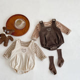 Baby Striped Shirt Combo Corduroy Fabric Cartoon Bear Embroidered Vest Bodysuit 2 Pieces Sets by MyKids-USA™