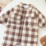 Baby Boy Plaid Pattern Snap Button Front Long-sleeved Thick Rompers by MyKids-USA™