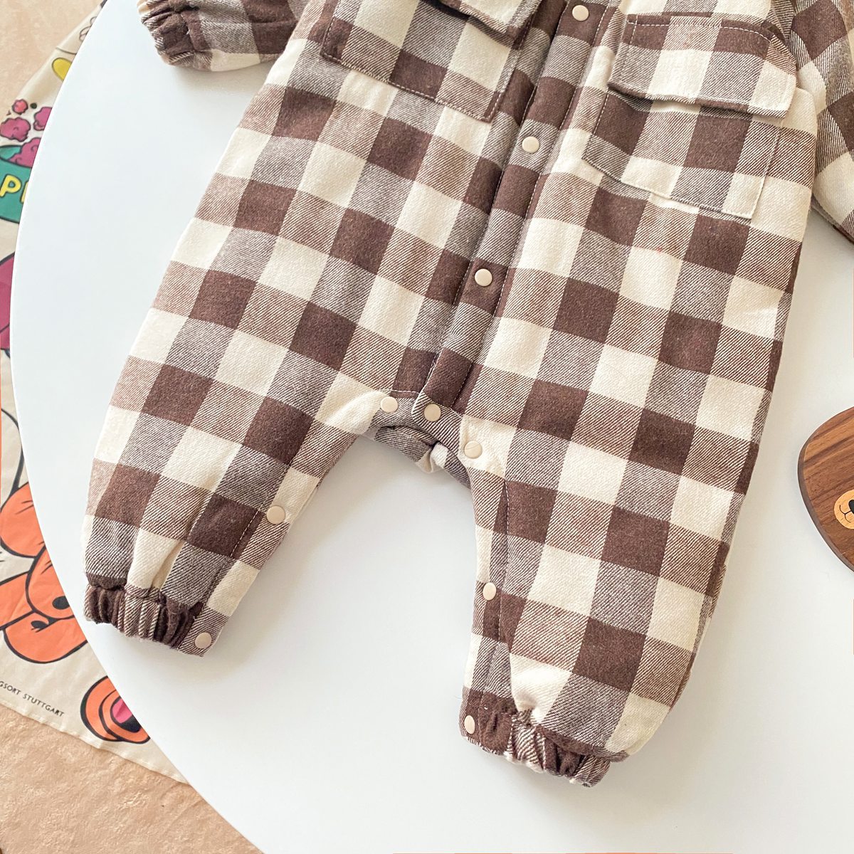 Baby Boy Plaid Pattern Snap Button Front Long-sleeved Thick Rompers by MyKids-USA™