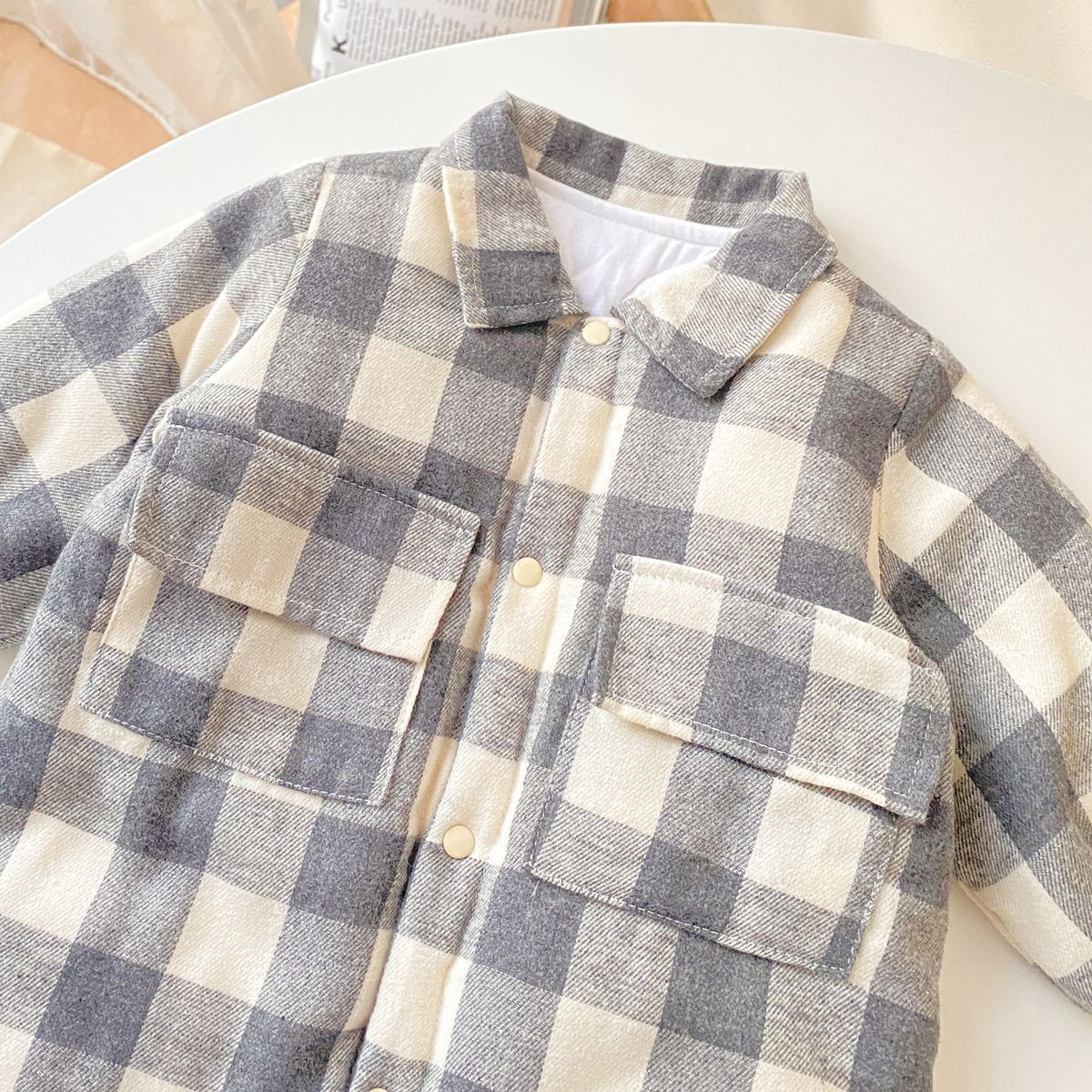 Baby Boy Plaid Pattern Snap Button Front Long-sleeved Thick Rompers by MyKids-USA™