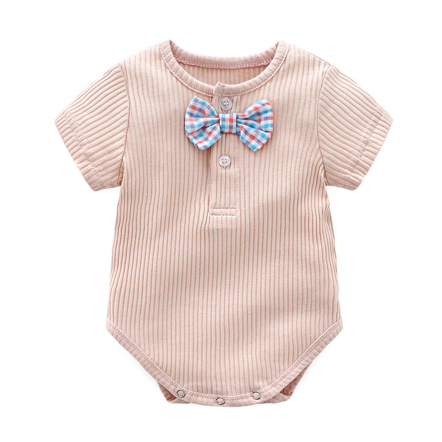 Baby Boy And Girl Solid Color Bow Tie Design Short Sleeve Buttoned Onesies by MyKids-USA™