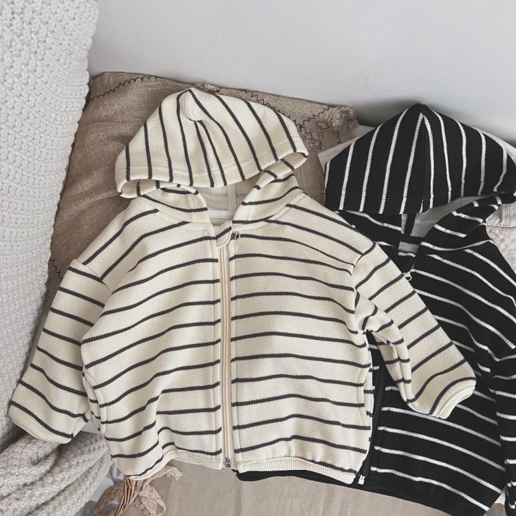 Baby Striped Pattern Single Breasted Design Long Sleeve Coat With Hat by MyKids-USA™