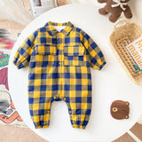 Baby Boy Plaid Pattern Snap Button Front Long-sleeved Thick Rompers by MyKids-USA™