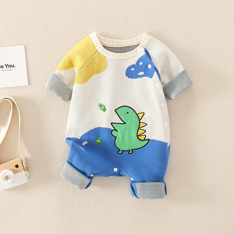 Baby Dinosaur Pattern Colorblock Design Cute Knit Romper by MyKids-USA™