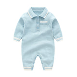 Baby Solid Color Quarter Button Design Lapel Knitted College Style Rompers by MyKids-USA™