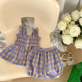 Baby Plaid Pattern Sling Blouses With Shorts Summer Sets by MyKids-USA™