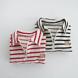 Baby Striped & Cartoon Patched Graphic Polo Neck Long Sleeves Bodysuit Onesies by MyKids-USA™