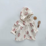 Baby Waffle Fabric Cartoon Bear Print Single Breasted Design Cardigan With Hat by MyKids-USA™