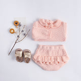 Baby Girl 1pcs Ruffle Neck Solid Shirts And Belted Triangle Shorts Fall Winter Knit Sets by MyKids-USA™