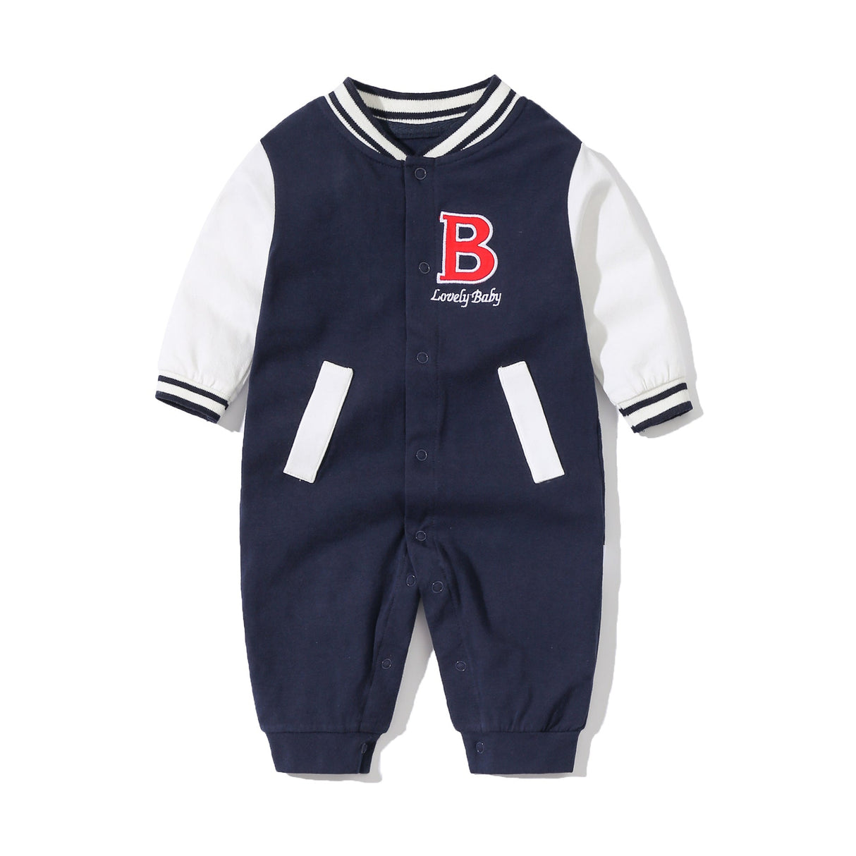 Baby Letter Embroidered Pattern Long Sleeves Baseball Rompers by MyKids-USA™