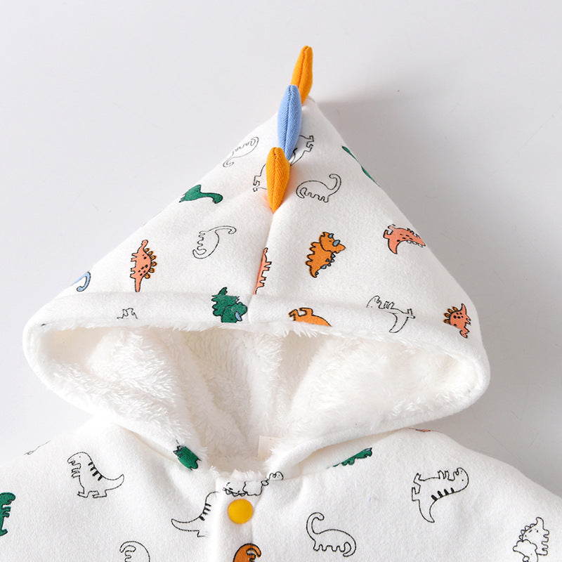 Kids Cartoon Dinosaur Print Button Front Design Shawls With Hat by MyKids-USA™