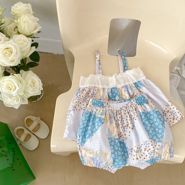 Baby Floral Pattern Patchwork Sling Tops With Shorts Sets by MyKids-USA™