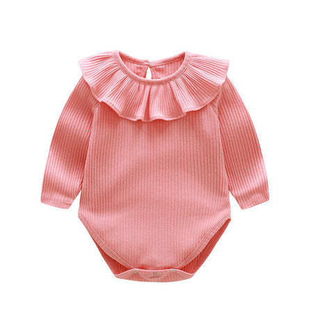 Baby Solid Color Ruffle & Buttoned Design Long-Sleeved O-Neck Onesies by MyKids-USA™