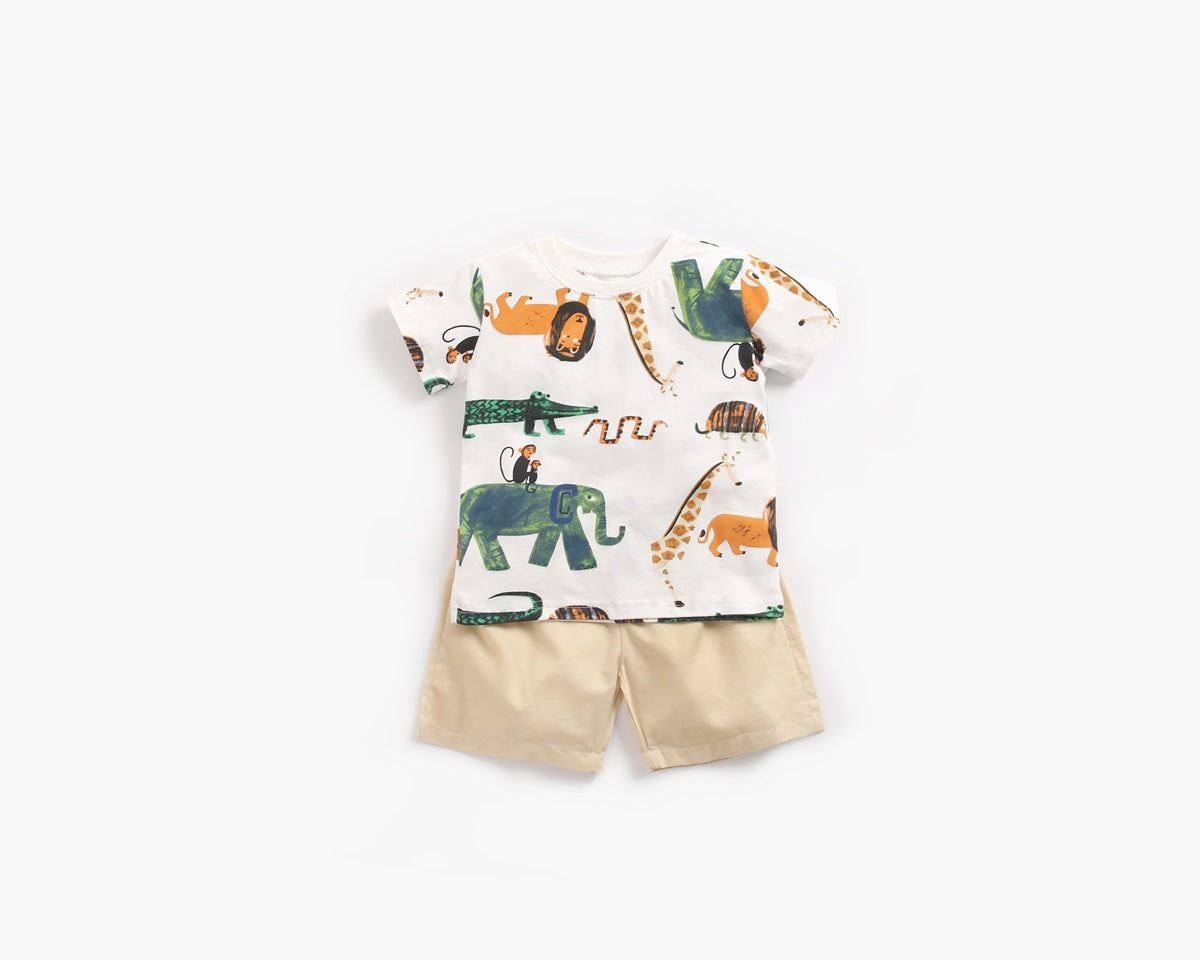 Baby Boy Animal Print Short-Sleeved Top Combo Shorts 2-Pieces Sets In Summer by MyKids-USA™