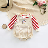 Baby Striped Pattern Shirt Combo Cartoon Graphic Corduroy Fabric Strap Onesies Sets by MyKids-USA™