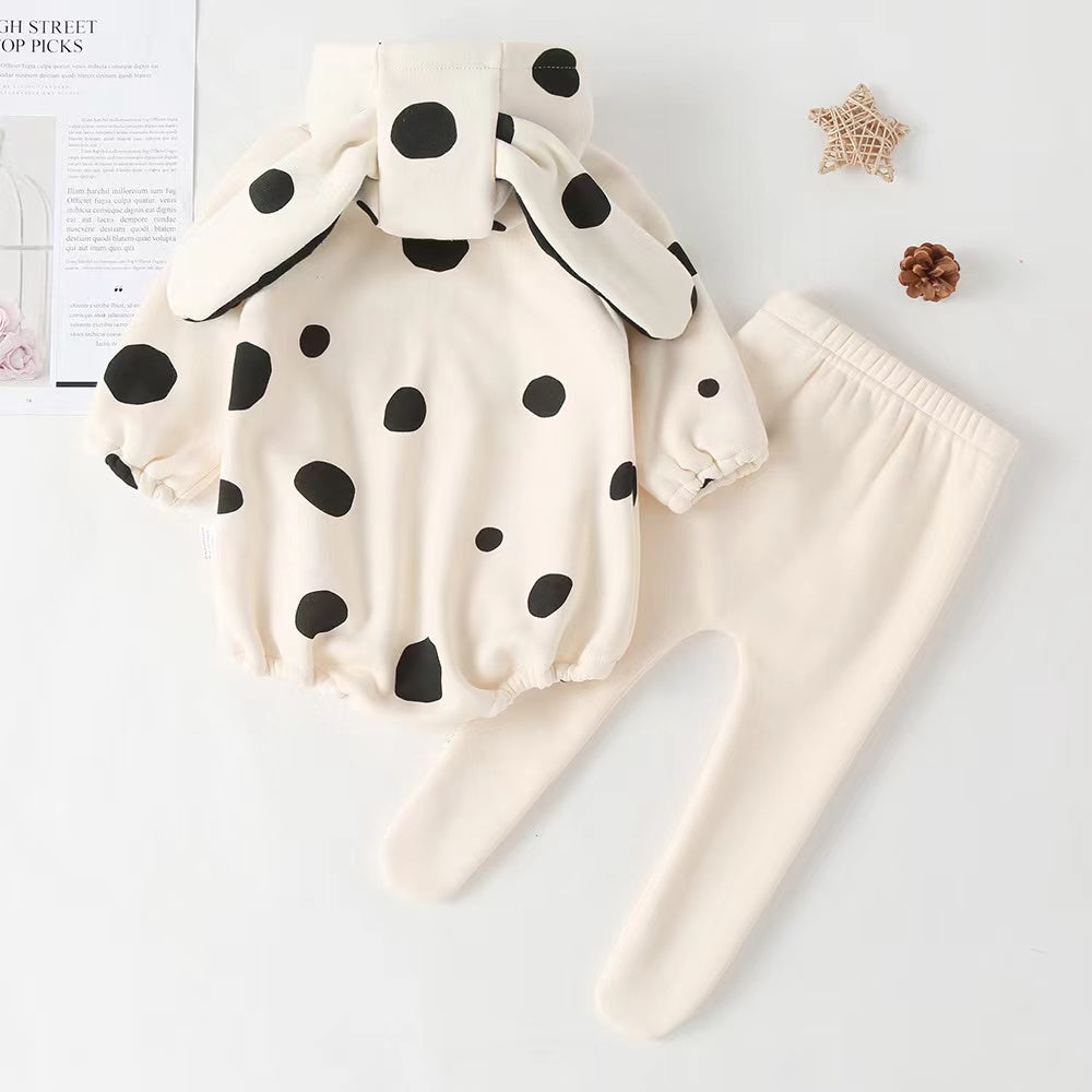 Baby Polka Dot Pattern Onesies With Hat Combo Solid Trousers Sets by MyKids-USA™