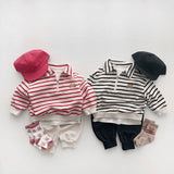 Baby Cute Bear Embroidered & Striped Pattern Polo Neck Cotton Hoodies by MyKids-USA™