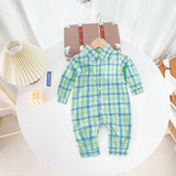 Baby Boy Classic Plaid Pattern Lapel Design Long Sleeve Rompers by MyKids-USA™