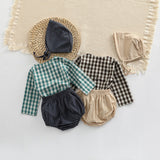 Baby Plaid Graphic Tops And Solid Shorts With Hat 1Pieces Sets by MyKids-USA™