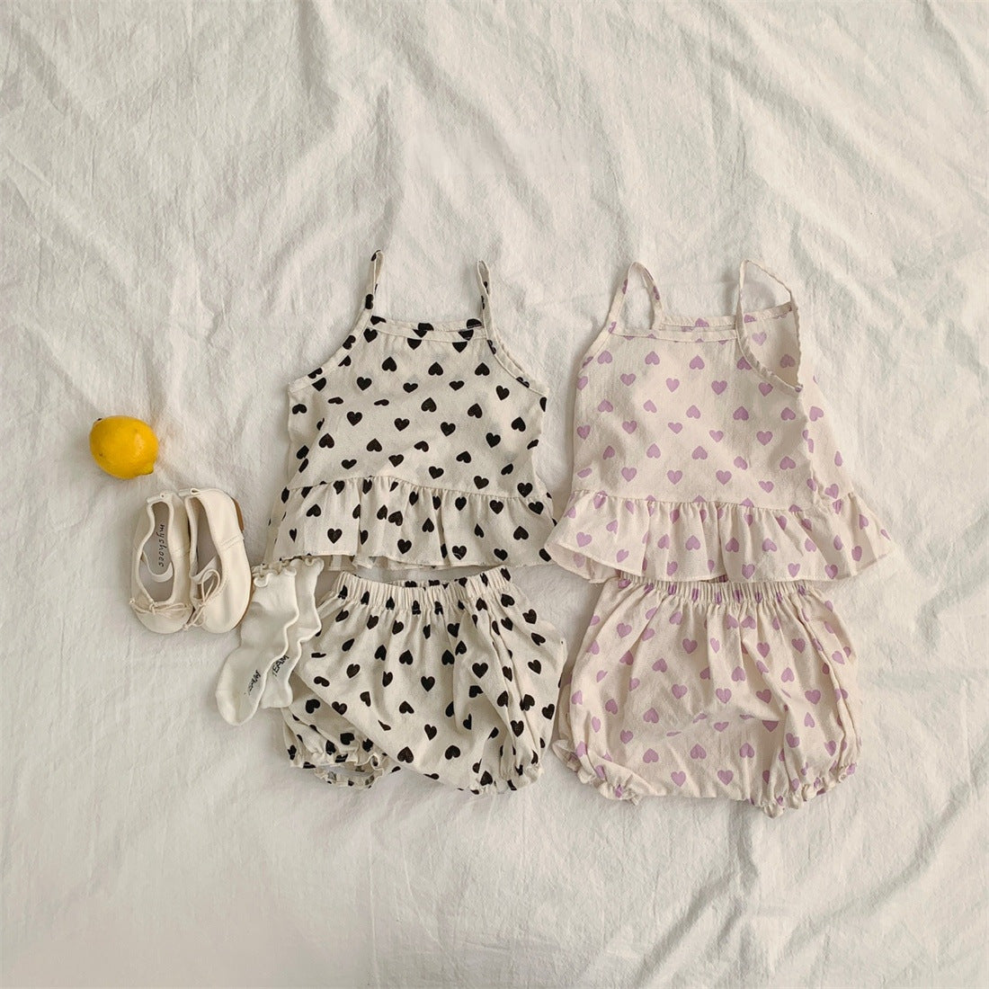 Baby Girl Heart Pattern Sling Tops With Shoers Sets by MyKids-USA™