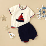 Baby Boy Embroidered Graphic Striped Neck & Sleeve Design Tee Combo Shorts Sailor Style Sets by MyKids-USA™