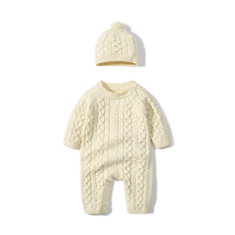 Baby Solid Color Crochet Knitted Pattern Shoulder Button Design Rompers by MyKids-USA™