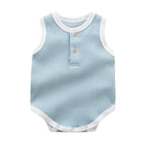 Baby Boy Solid Color Neck Buttoned Design Sleeveless Round Collar Onesies by MyKids-USA™