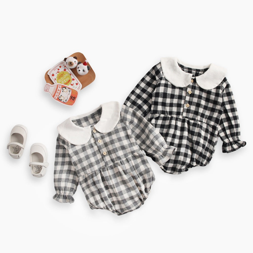 Baby Girl Plaid Pattern Doll Collar Design Long Sleeve Onesies With Buttons by MyKids-USA™