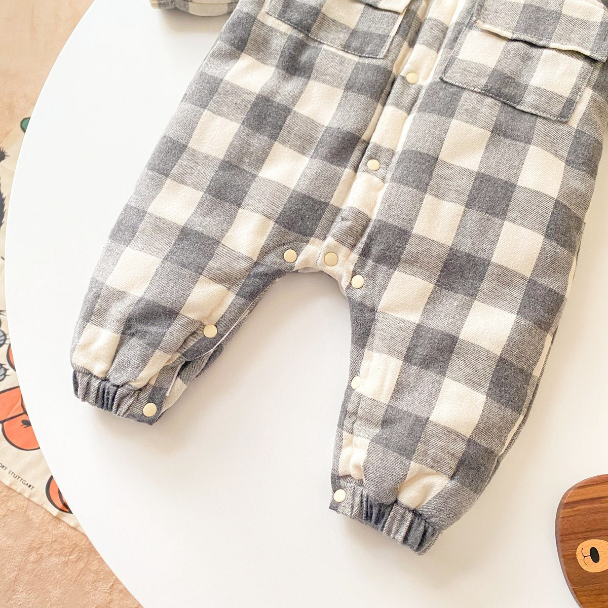 Baby Boy Plaid Pattern Snap Button Front Long-sleeved Thick Rompers by MyKids-USA™